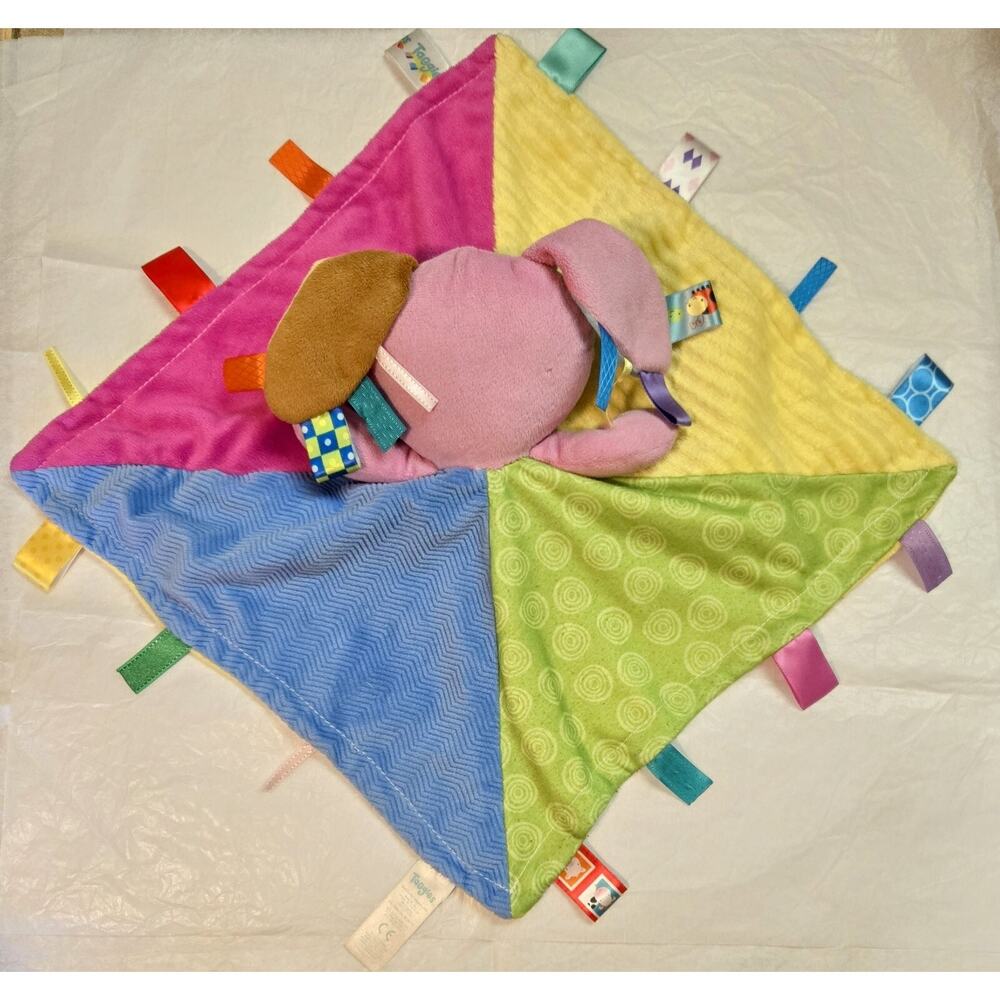 Taggies Puppy Dog Security Blanket Lovey 14"x14" Plush Colorful Stuffed Animal - Picture 9 of 12